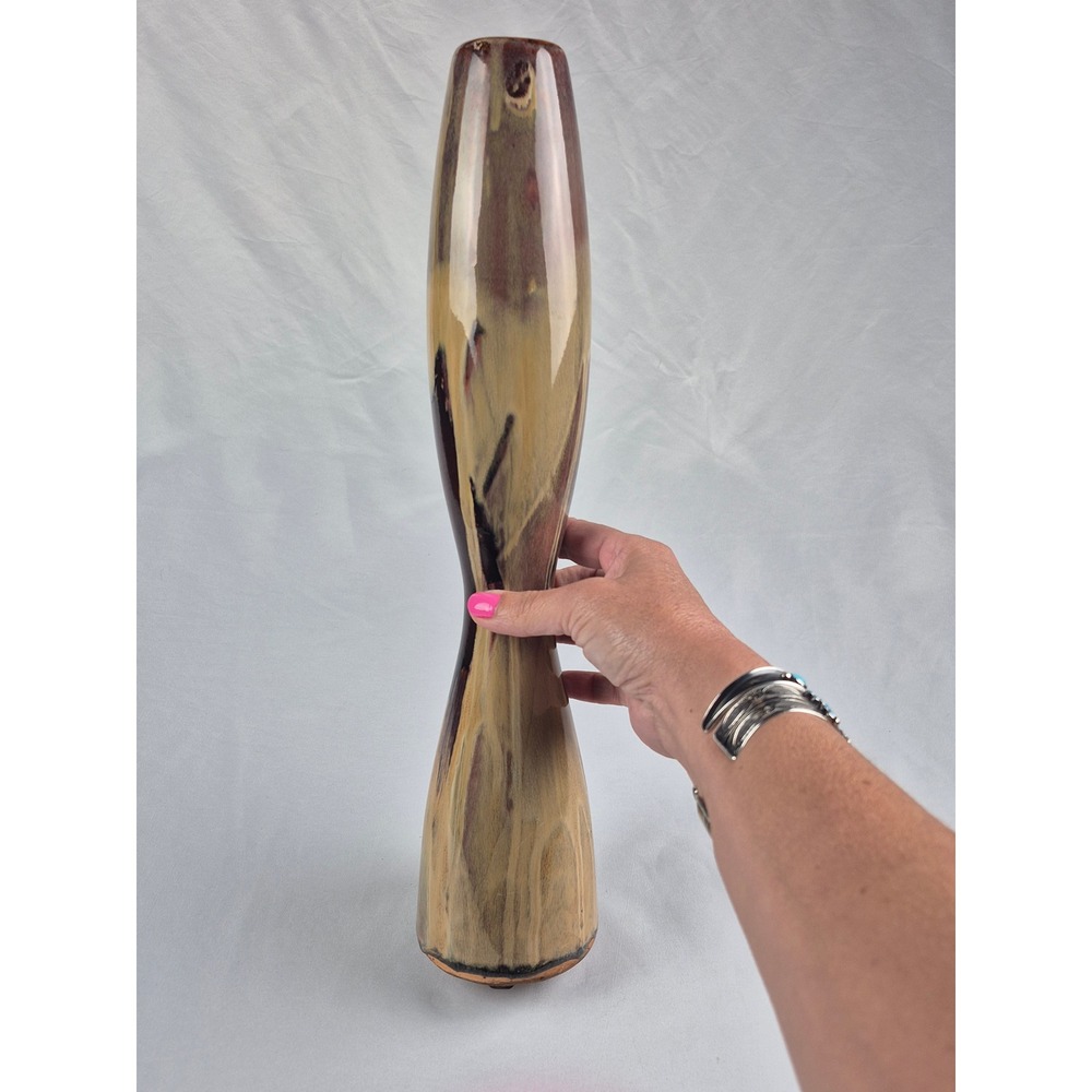 Vintage Studio Pottery MCM Hourglass Art Vase Earth Tone Drip Glaze 16" Decor
